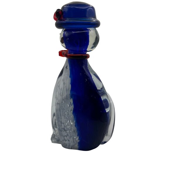 Handcrafted Blue & White Glass Cat Figurine With Red Bow & Hat - Picture 3 of 5